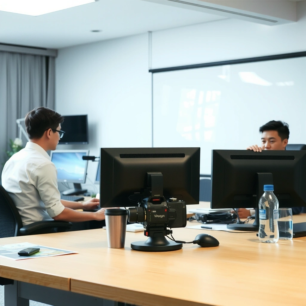 Editorial office environment with journalists working